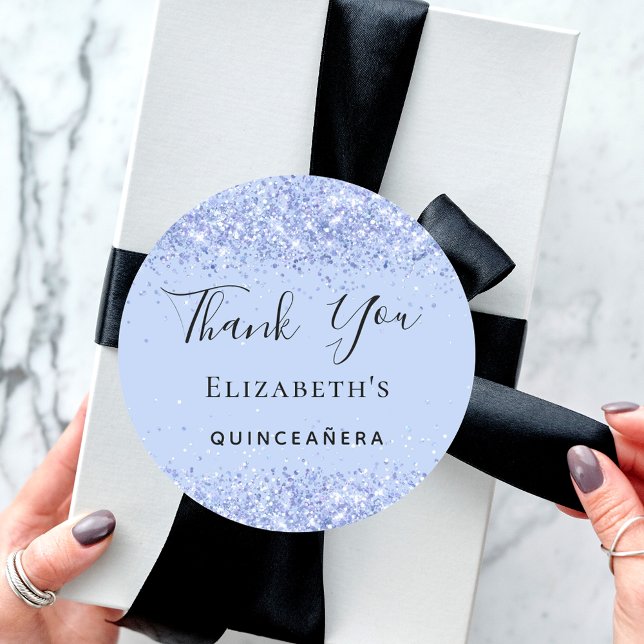 Quinceanera baby blue glitter dust Thank You Classic Round Sticker (Creator Uploaded)