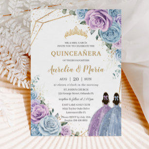 Quinceañera Baby Blue Lilac Purple Floral Twins  Invitation
