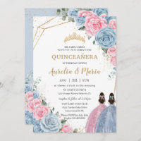 Quinceañera Baby Blue Pink Floral Roses Twins