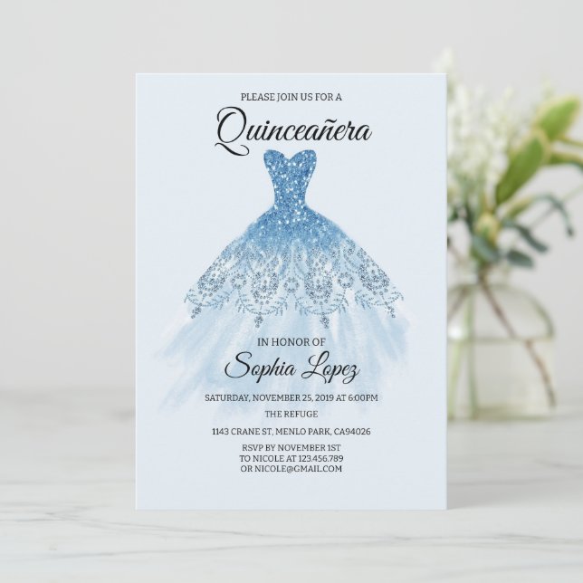 Quinceanera Baby Blue Theme, Mis Quince  Invitation (Standing Front)