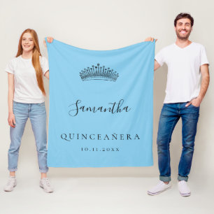 Quinceanera baby blue tiara crown name fleece blanket
