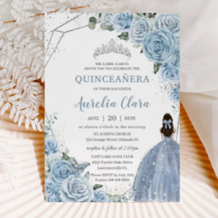 Quinceañera Baby Soft Blue Floral Princess 15 Años Invitation