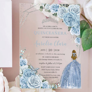 Quinceañera Baby Soft Blue Floral Princess Mis 15 Acrylic Invitations