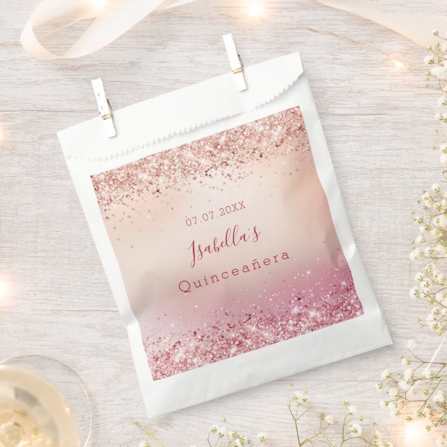Quinceanera birthday blush pink rose gold favour bag (Clipped)
