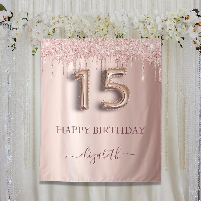 Quinceanera birthday blush pink rose gold glitter tapestry (Creator Uploaded)