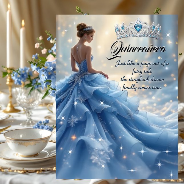 Quinceanera Birthday Cinderella Blue Silver Dress Invitation (Creator Uploaded)