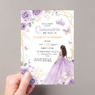 Quinceanera Birthday Invitation, Purple Mis Quince Acrylic Invitations