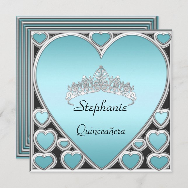 Quinceañera Birthday Party blue Invitation (Front/Back)