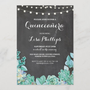 Quinceanera Birthday Party Chalk Succulents Invite