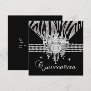 Quinceanera Birthday Party Diamond Black Zebra Invitation