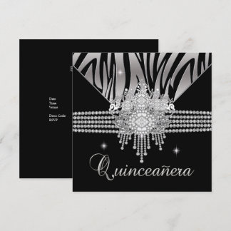Quinceanera Birthday Party Diamond Black Zebra Invitation