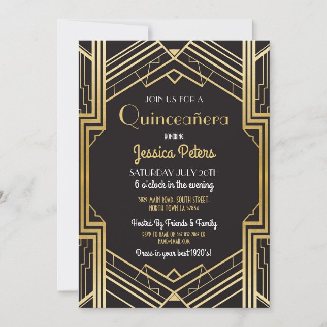 Quinceañera Birthday Party Gatsby Art Deco Invite (Front)