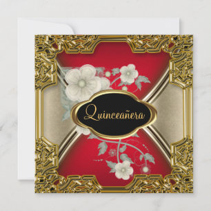 Quinceañera Birthday Party Gold Black red Invitation
