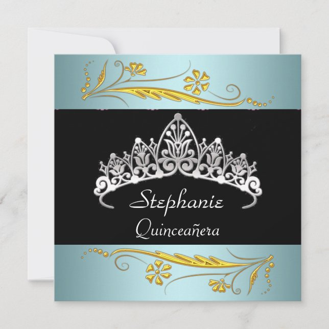 Quinceañera Birthday Party Gold teal Jewels Invitation (Front)