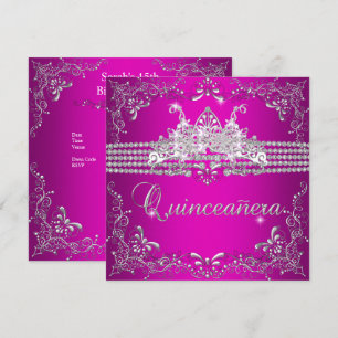 Quinceanera Birthday Party Hot Pink Silver Tiara Invitation