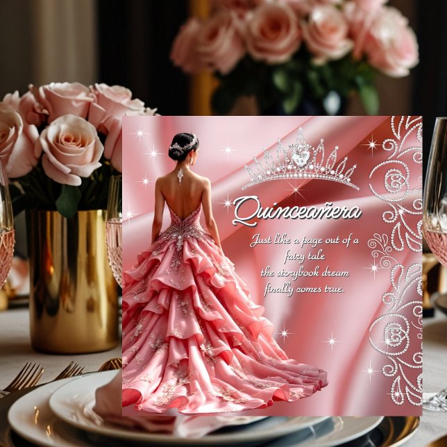 Quinceanera Birthday Party Pink Dress Tiara Invitation (Creator Uploaded)