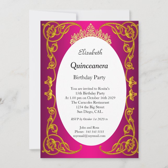 Quinceanera Birthday Party Pink Gold  Invitation (Front)
