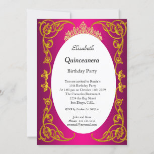 Quinceanera Birthday Party Pink Gold  Invitation