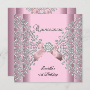 Quinceanera Birthday Party Pink White Diamonds Invitation