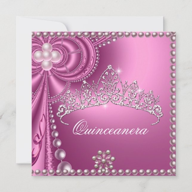 Quinceanera Birthday Party Pink White Pearl Invitation (Front)
