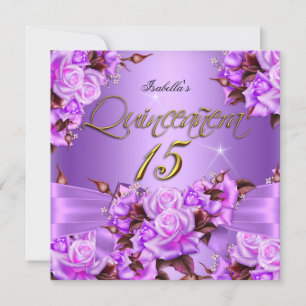 Quinceanera Birthday Party Purple Pink Rose Bow Invitation