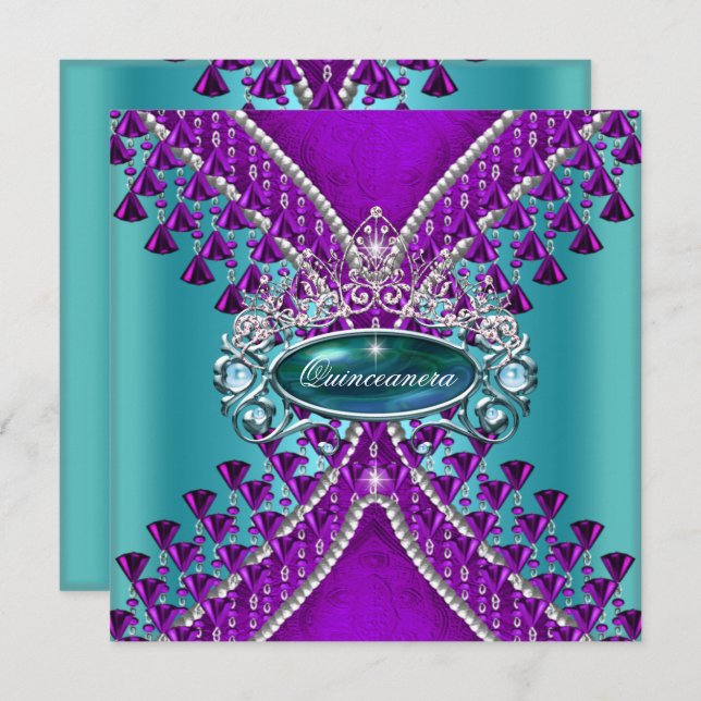 Quinceanera Birthday Party Purple Teal Blue Invitation (Front/Back)