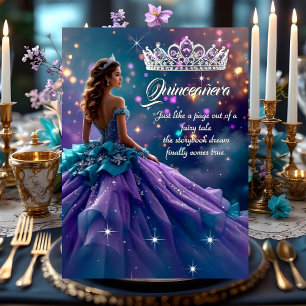 Quinceanera Birthday Party Purple Teal Dress Tiara Invitation