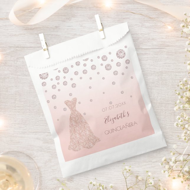 Quinceanera birthday party rose gold pink favour bag (Clipped)