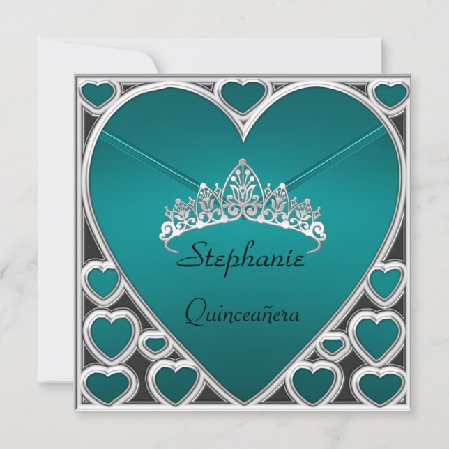 Quinceañera Birthday Party Teal Invitation (Front)