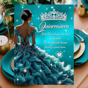 Quinceanera Birthday Party Teal Silver Dress Tiara Invitation
