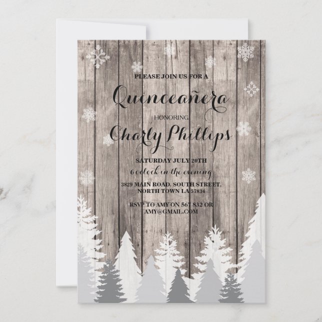 Quinceanera Birthday Party Winter Trees Invite (Front)