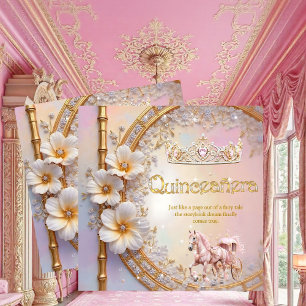 Quinceanera Birthday Pink Lilac Diamond Gold Horse Invitation