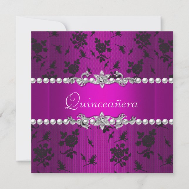 Quinceañera Birthday Pink Purple Black Silver Invitation (Front)