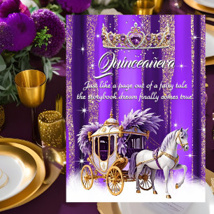 Quinceanera Birthday Purple Gold Silver Carriage  Invitation