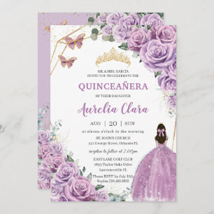 Quinceañera Birthday Purple Lilac Floral Princess Invitation