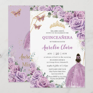 Quinceañera Birthday Purple Lilac Floral Princess Invitation