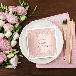 Quinceanera birthday rose gold glitter monogram napkin