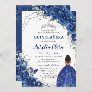 Quinceañera Birthday Royal Blue Floral Princess Invitation
