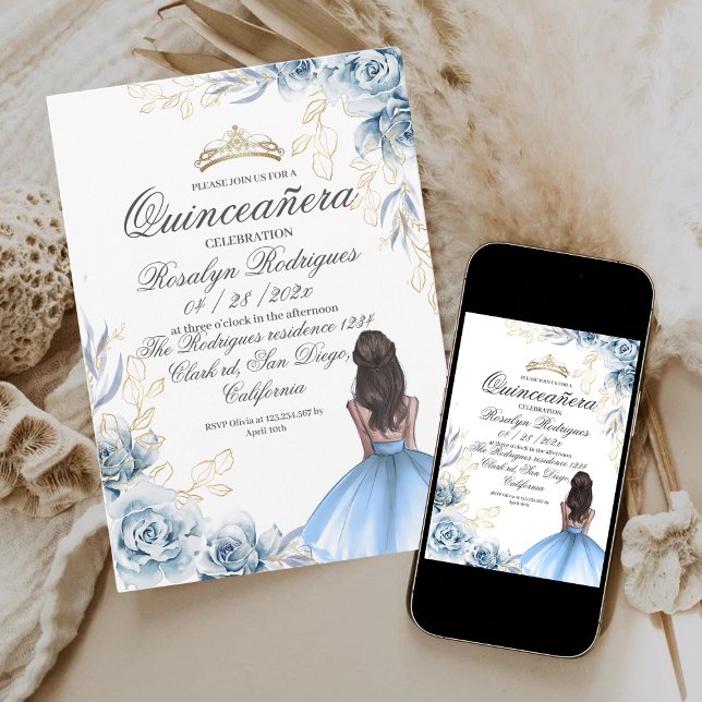 Quinceañera Birthday Royal Blue Girl 15th Birthday Invitation (Creator Uploaded)