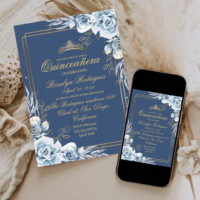 Quinceañera Birthday Royal Navy Blue Invitation (Creator Uploaded)