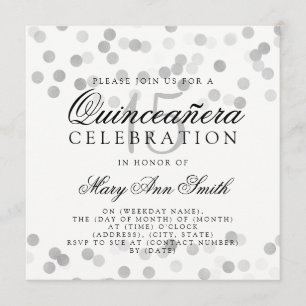 Quinceanera  Birthday Silver Foil Glitter Lights Invitation