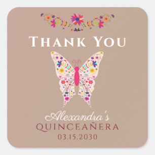 Quinceañera Birthday Thank You Square Sticker