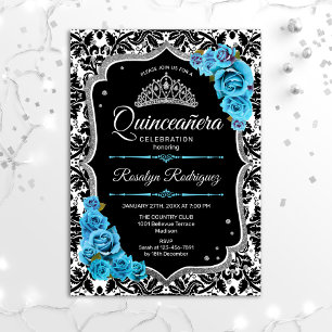 Quinceanera - Black Blue Silver Invitation