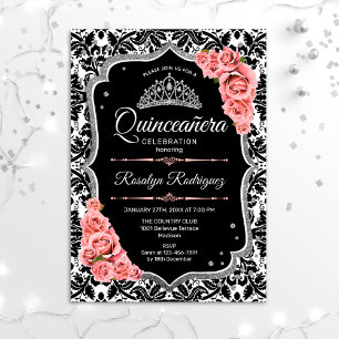 Quinceanera - Black Blush Pink Silver Invitation