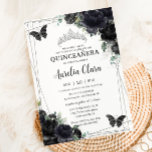 Quinceañera Black Floral Roses Princess Silver Invitation<br><div class="desc">Personalise this lovely quinceañera invitation with own wording easily and quickly,  simply press the customise it button to further re-arrange and format the style and placement of the text.  Matching items available in store!  (c) The Happy Cat Studio</div>