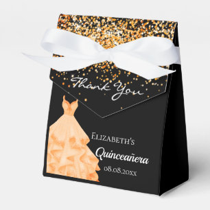 Quinceanera black gold glitter dress thank you favour box