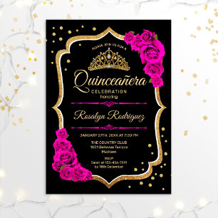 Quinceanera - Black Gold Pink Invitation