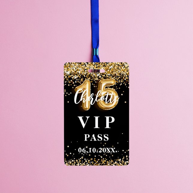 Quinceanera black gold vip party pass ID badge (Creator Uploaded)