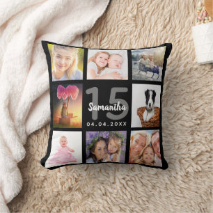 Quinceanera black photo collage cushion