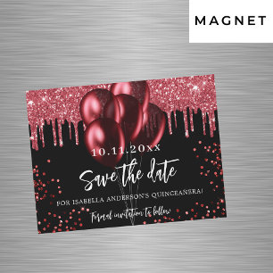 Quinceanera black red balloon magnet save the date